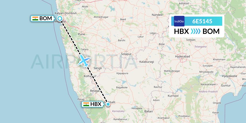 6E5145 IndiGo Airlines Flight Map: Hubli to Mumbai