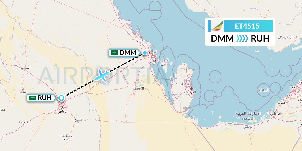 ET4515 Ethiopian Airlines Flight Map: Dammam to Riyadh