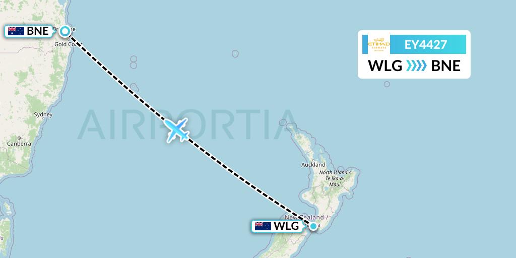 EY4427 Etihad Airways Flight Map: Wellington to Brisbane