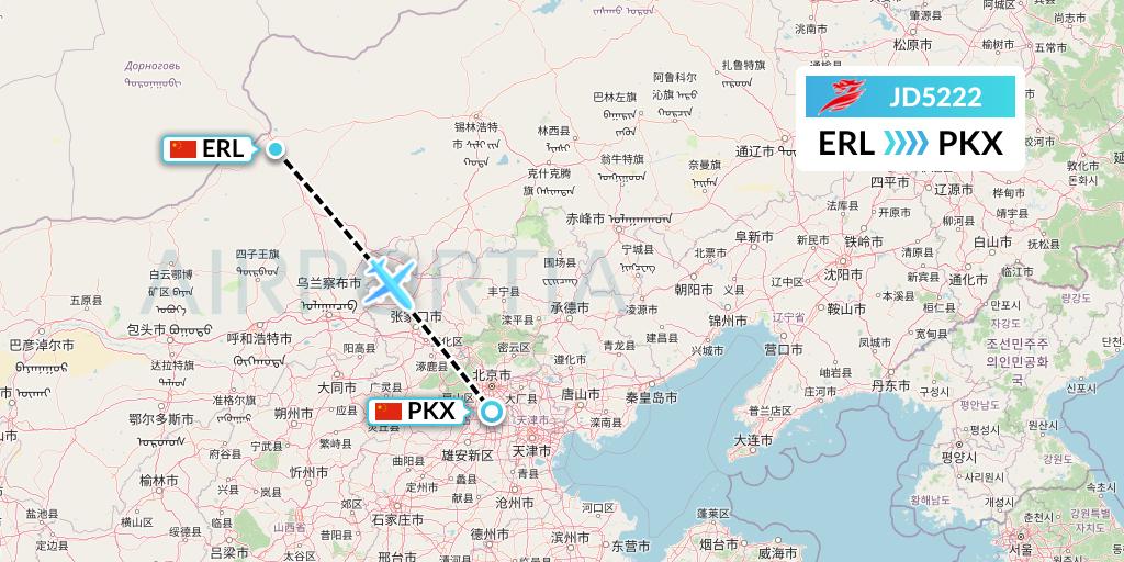 JD5222 Capital Airlines Flight Map: Erenhot to Beijing