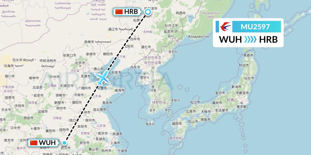 MU2597 China Eastern Airlines Flight Map: Wuhan to Harbin