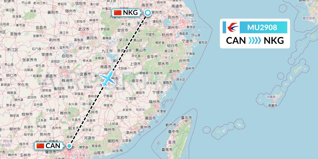MU2908 China Eastern Airlines Flight Map: Guangzhou to Nanjing