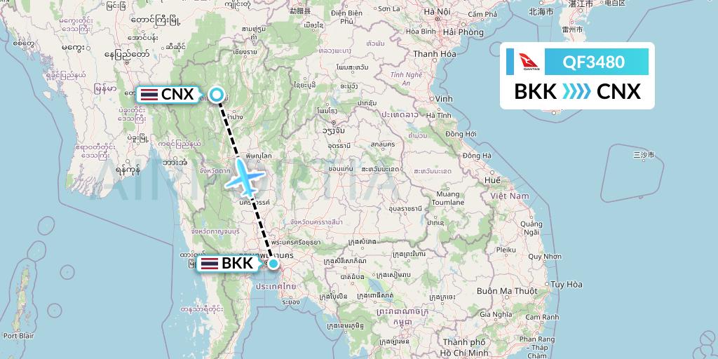 QF3480 Qantas Flight Map: Bangkok to Chiang Mai
