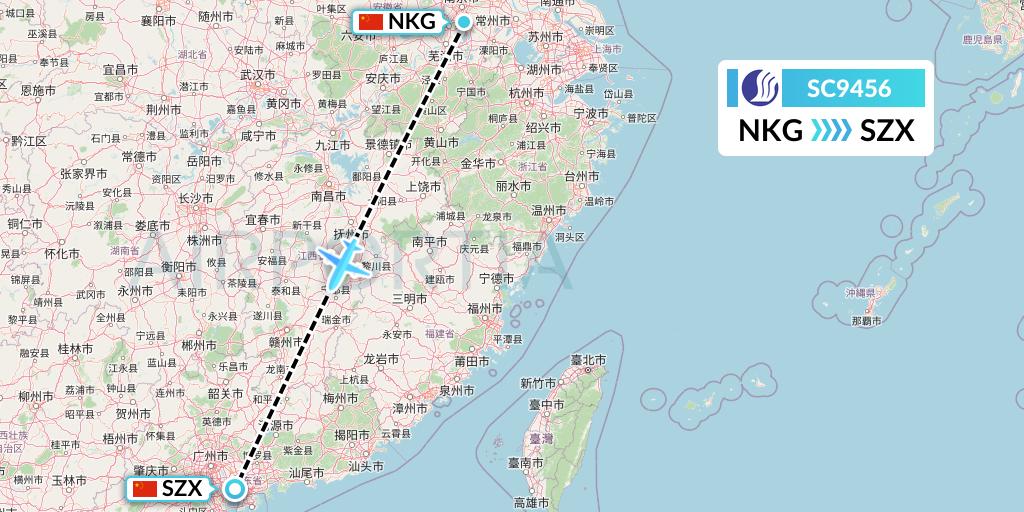 SC9456 Shandong Airlines Flight Map: Nanjing to Shenzhen