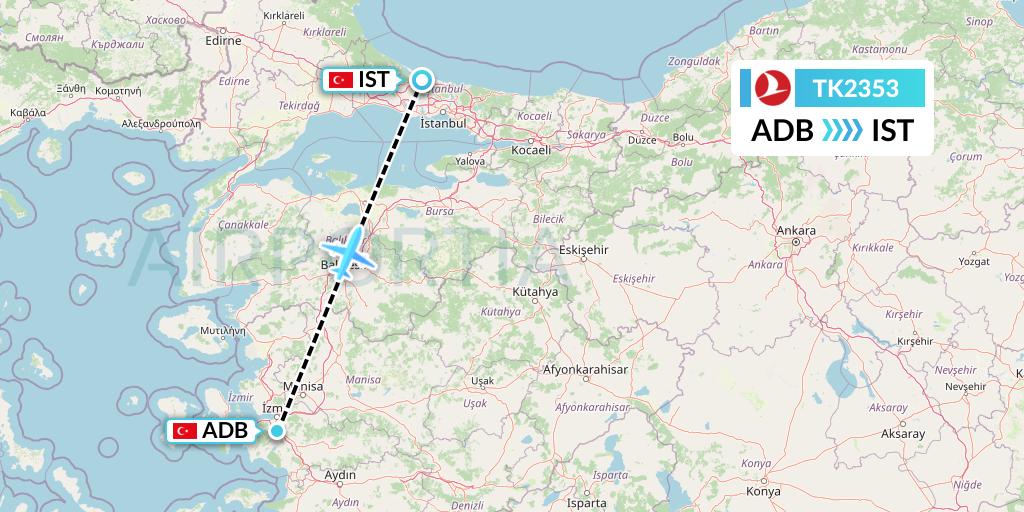 TK2353 Turkish Airlines Flight Map: Izmir to Istanbul