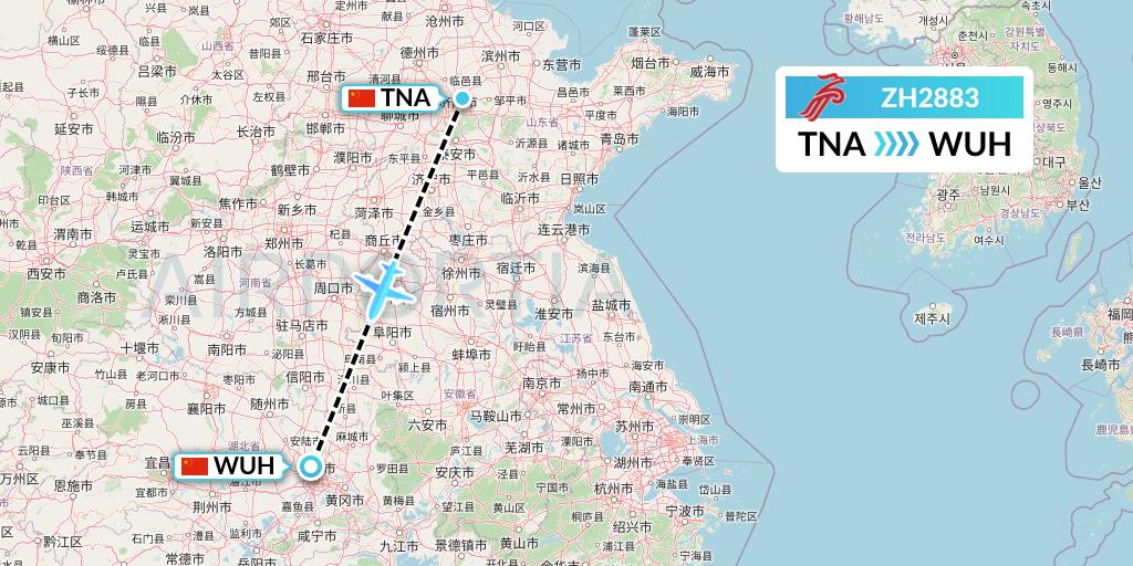 ZH2883 Shenzhen Airlines Flight Map: Jinan to Wuhan
