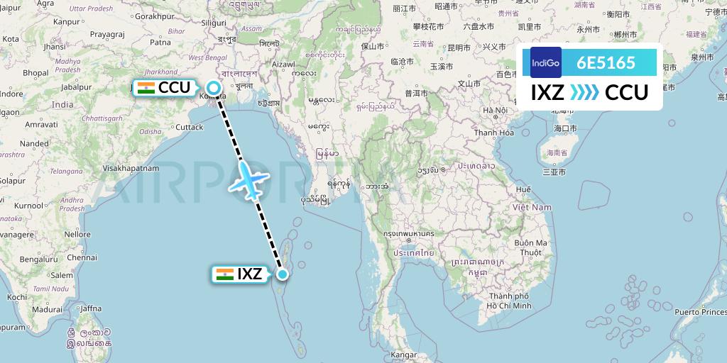 6E5165 IndiGo Airlines Flight Map: Port Blair to Kolkata