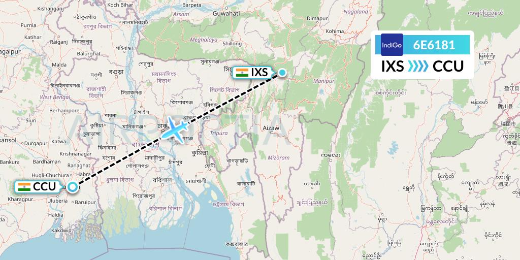 6E6181 IndiGo Airlines Flight Map: Silchar to Kolkata