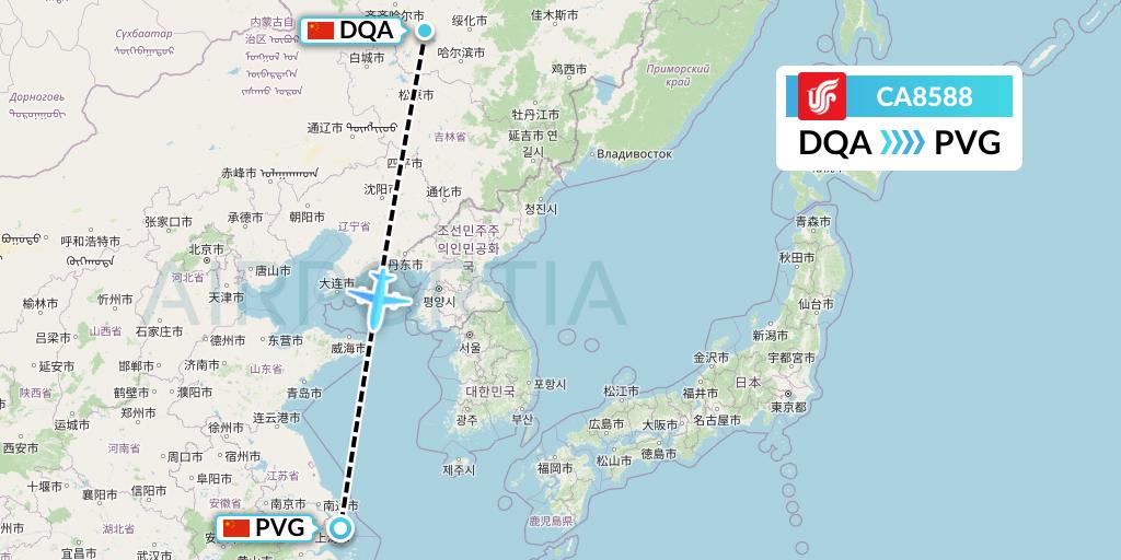 CA8588 Air China Flight Map: Daqing to Shanghai