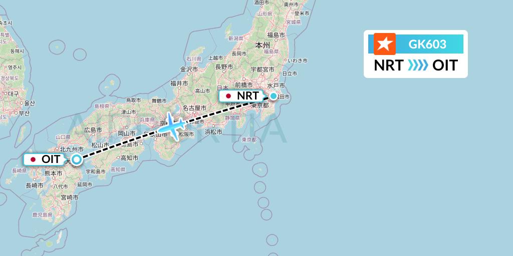 GK603 JetStar Japan Flight Map: Tokyo to Oita