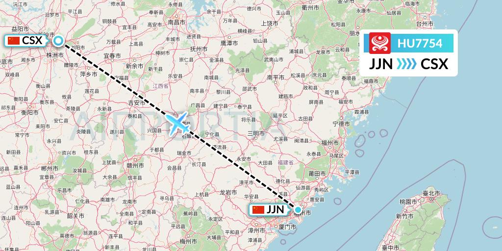 HU7754 Hainan Airlines Flight Map: Jinjiang to Changsha