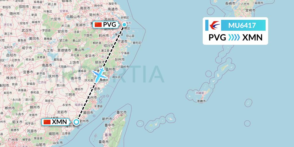 MU6417 China Eastern Airlines Flight Map: Shanghai to Xiamen