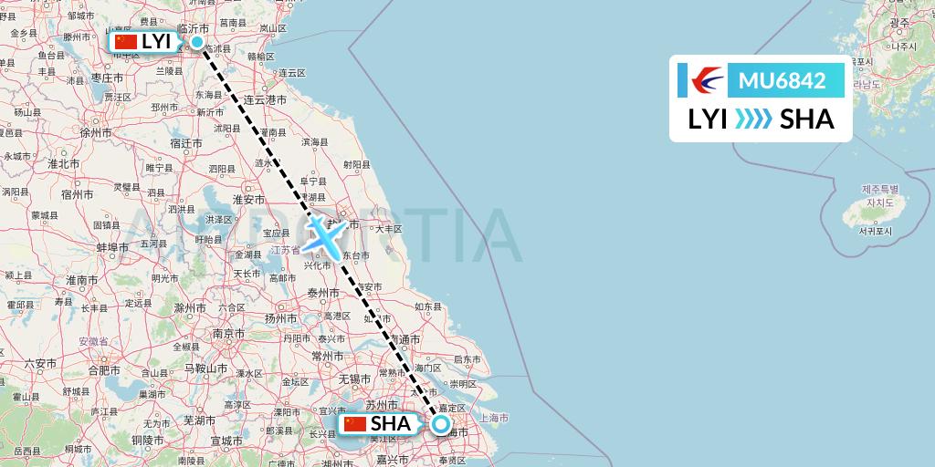 MU6842 China Eastern Airlines Flight Map: Linyi to Shanghai