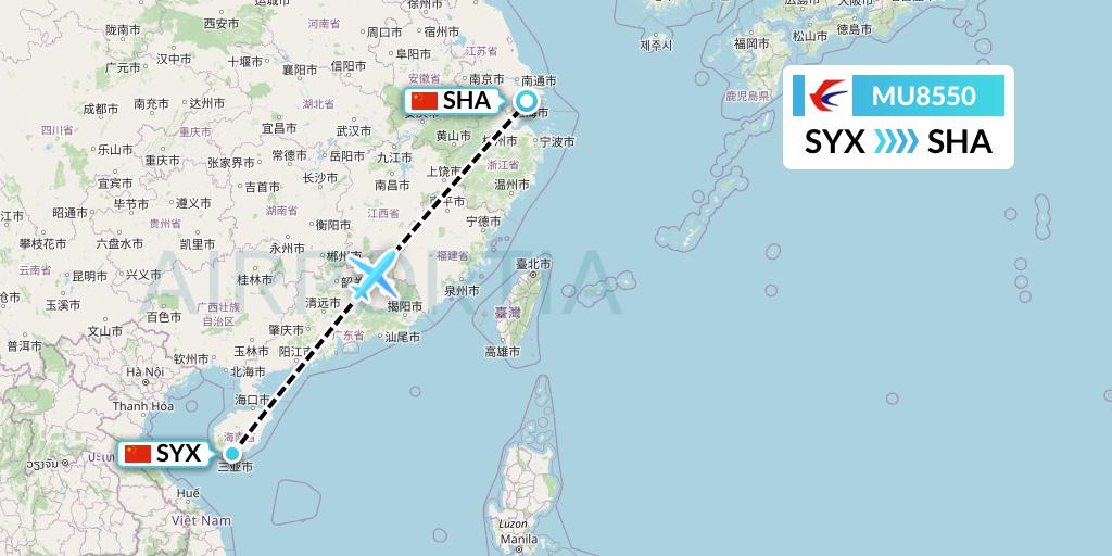 MU8550 China Eastern Airlines Flight Map: Sanya to Shanghai