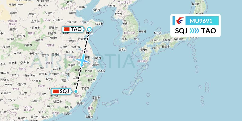 MU9691 China Eastern Airlines Flight Map: Fuzhou to Qingdao