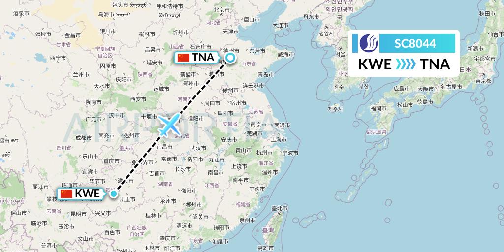 SC8044 Shandong Airlines Flight Map: Guiyang to Jinan