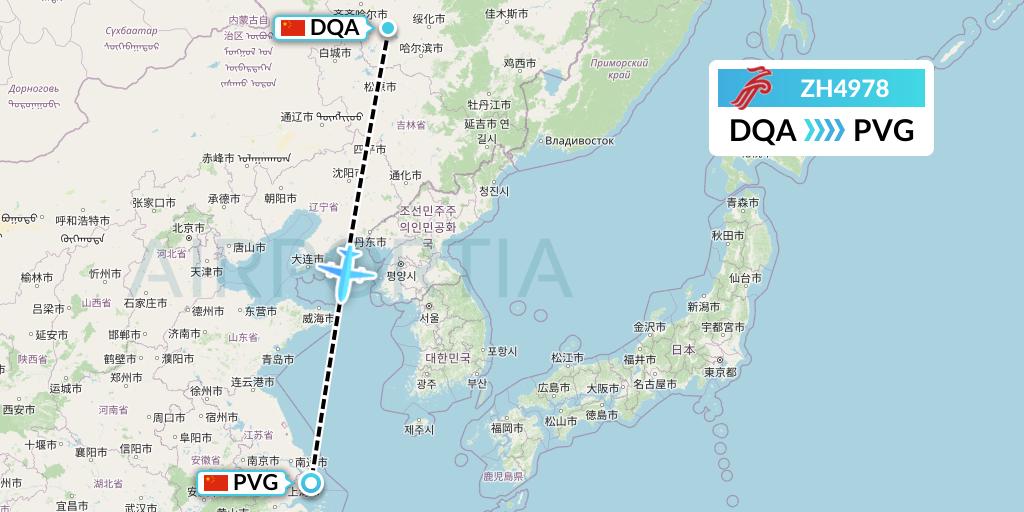 ZH4978 Shenzhen Airlines Flight Map: Daqing to Shanghai