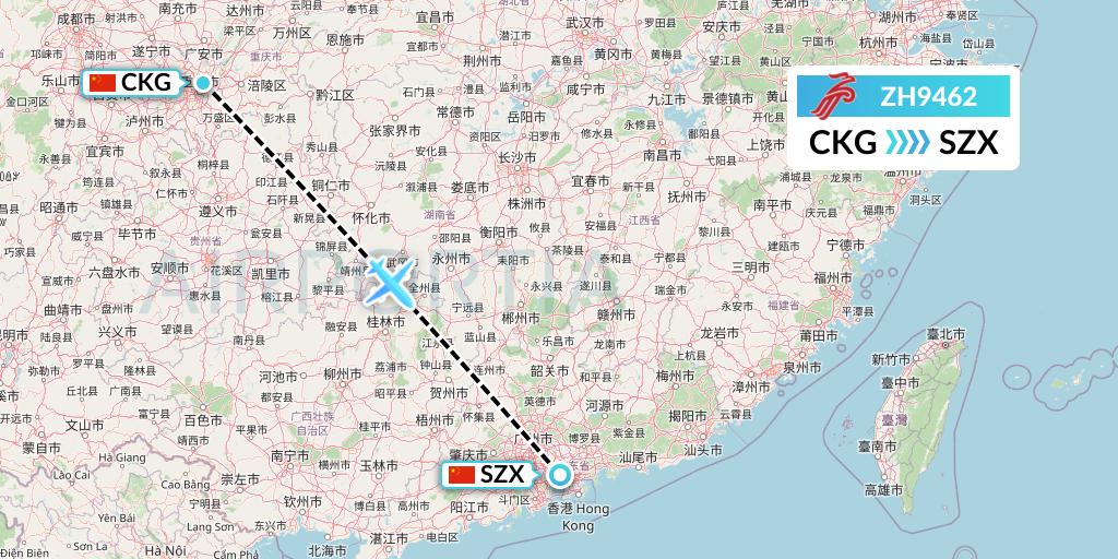 ZH9462 Shenzhen Airlines Flight Map: Chongqing to Shenzhen