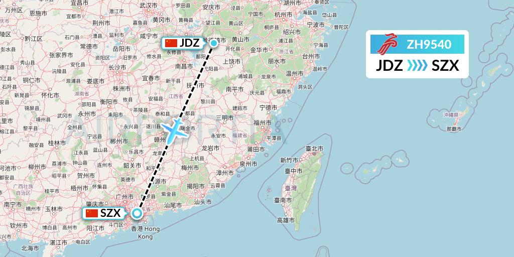 ZH9540 Shenzhen Airlines Flight Map: Jingdezhen to Shenzhen