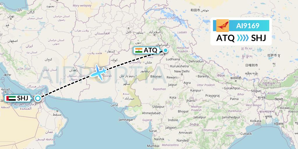 AI9169 Air India Flight Map: Amritsar to Sharjah