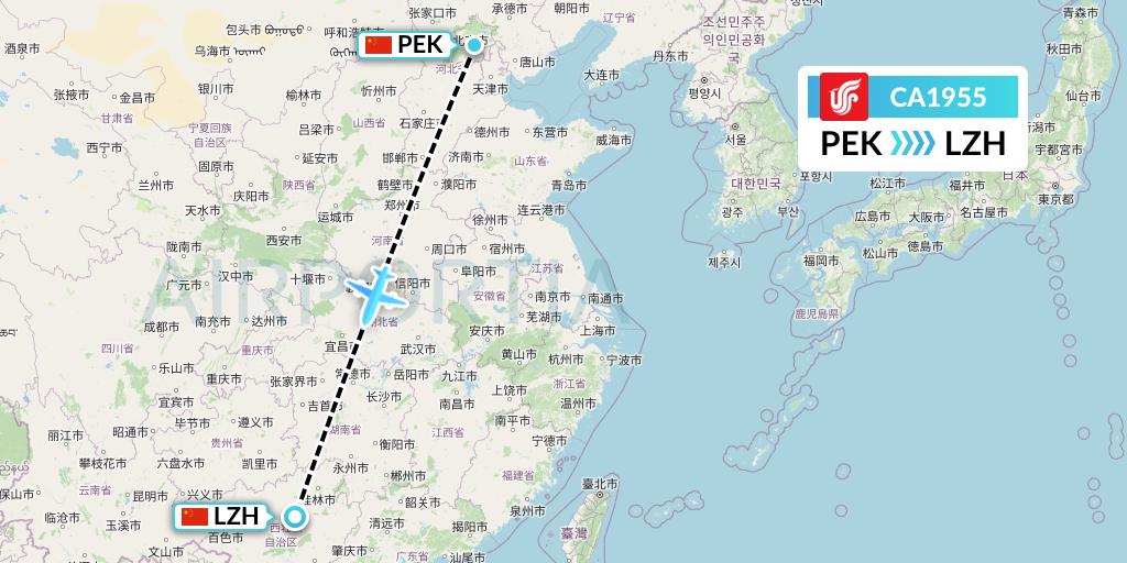 CA1955 Air China Flight Map: Beijing to Liuzhou