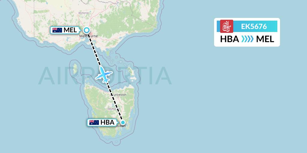 EK5676 Emirates Flight Map: Hobart to Melbourne