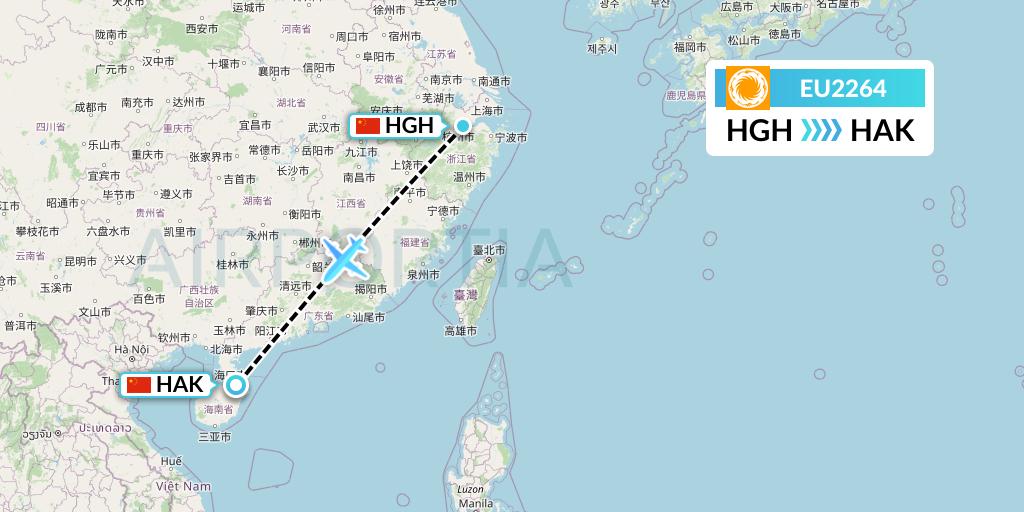 EU2264 Chengdu Airlines Flight Map: Hangzhou to Haikou