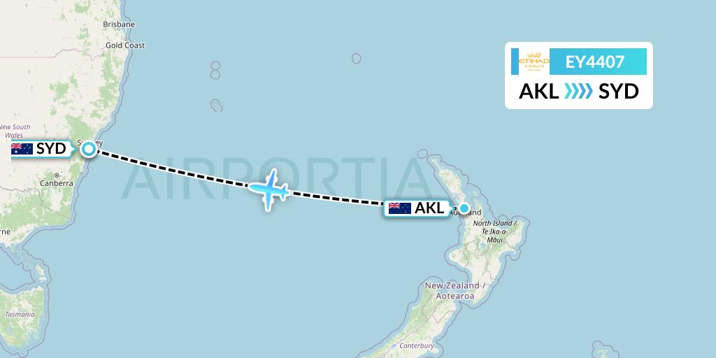 EY4407 Etihad Airways Flight Map: Auckland to Sydney