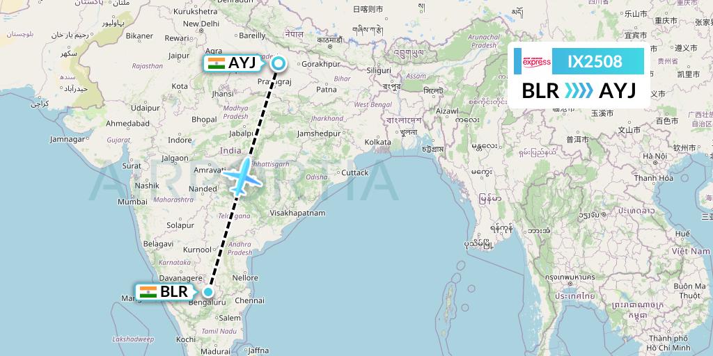 IX2508 Air India Express Flight Map: Bangalore to Lucknow