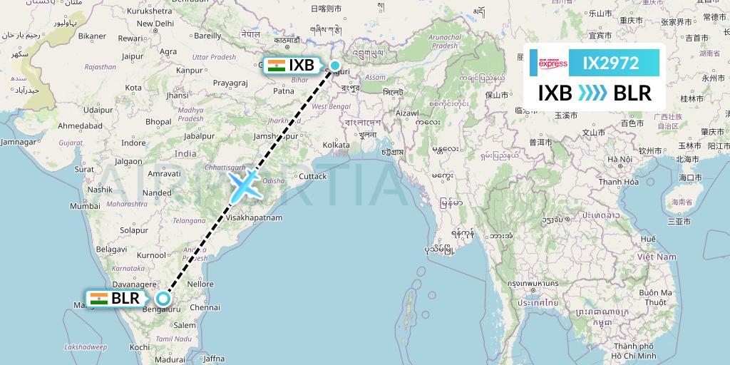 IX2972 Air India Express Flight Map: Siliguri to Bangalore
