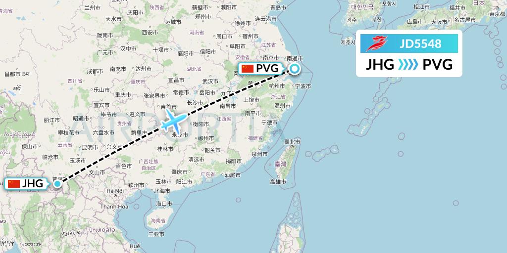 JD5548 Capital Airlines Flight Map: Jinghong to Shanghai