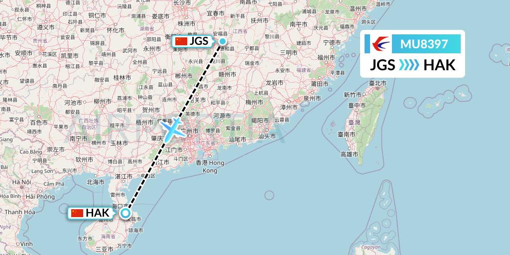 MU8397 China Eastern Airlines Flight Map: Ji'an to Haikou