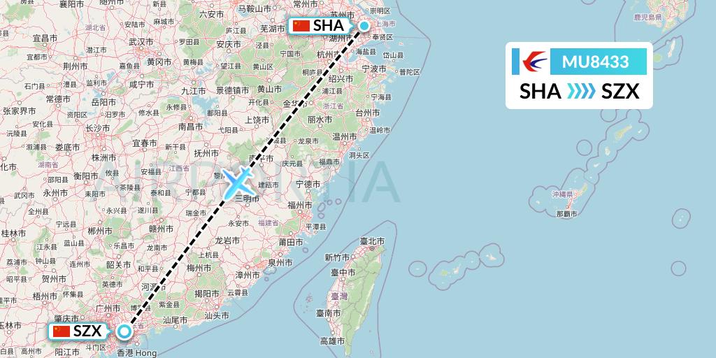 MU8433 China Eastern Airlines Flight Map: Shanghai to Shenzhen