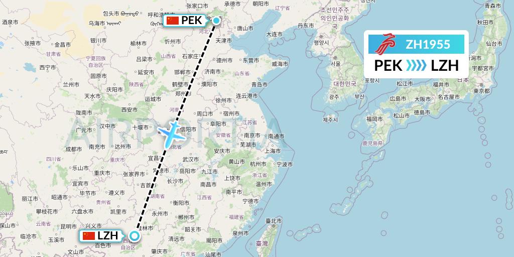 ZH1955 Shenzhen Airlines Flight Map: Beijing to Liuzhou