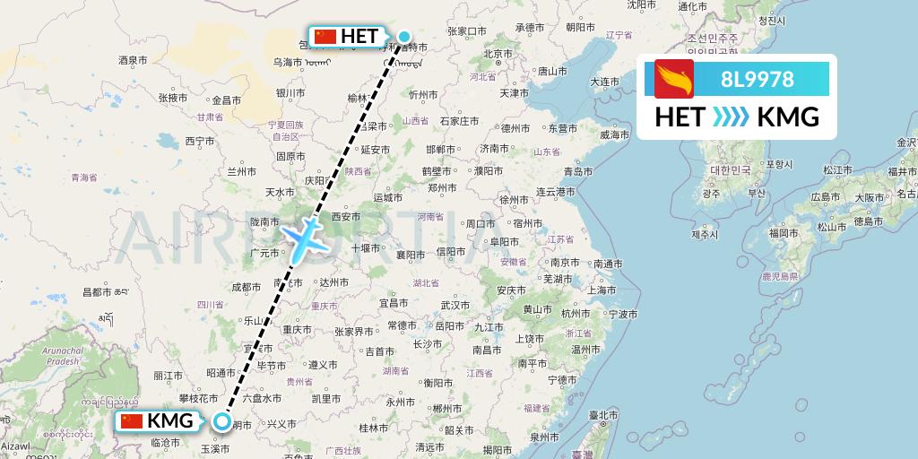 8L9978 Lucky Air Flight Map: Hohhot to Kunming