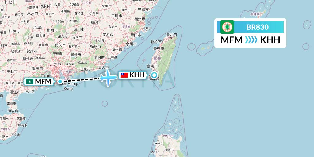 BR830 EVA Air Flight Map: Macau to Kaohsiung