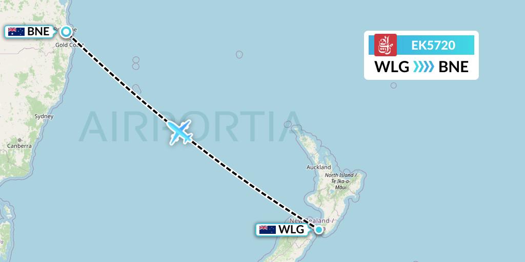 EK5720 Emirates Flight Map: Wellington to Brisbane