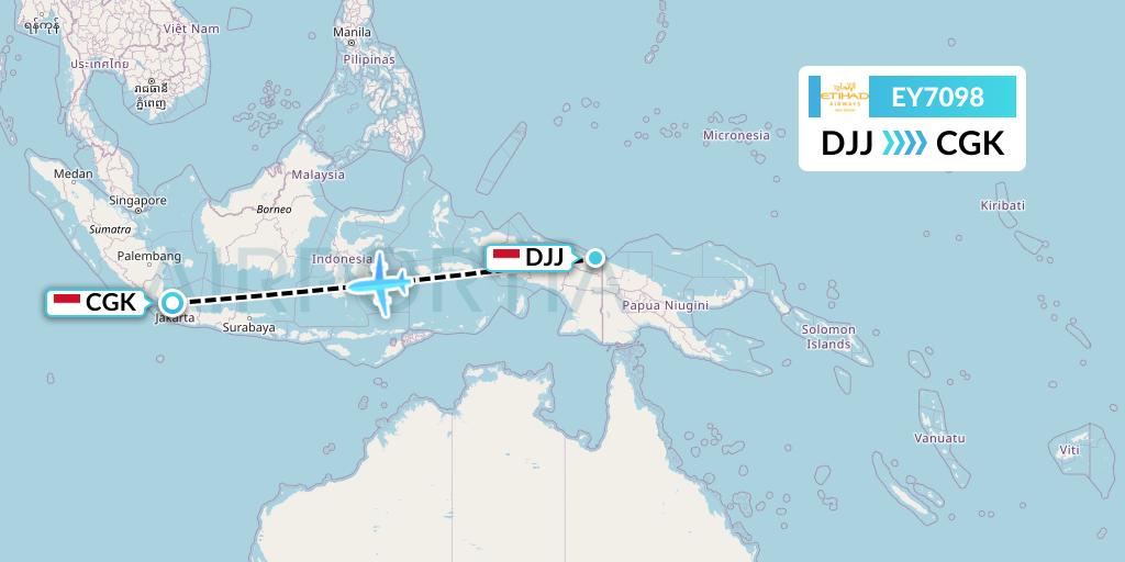 EY7098 Etihad Airways Flight Map: Jayapura to Jakarta