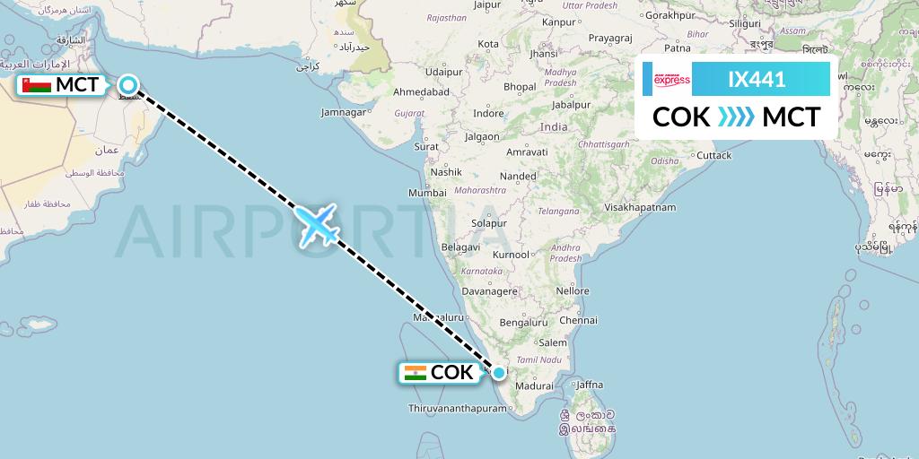 IX441 Air India Express Flight Map: Cochin to Muscat