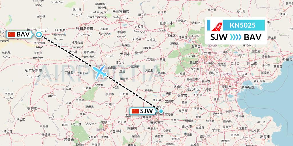 KN5025 China United Airlines Flight Map: Shijiazhuang to Baotou