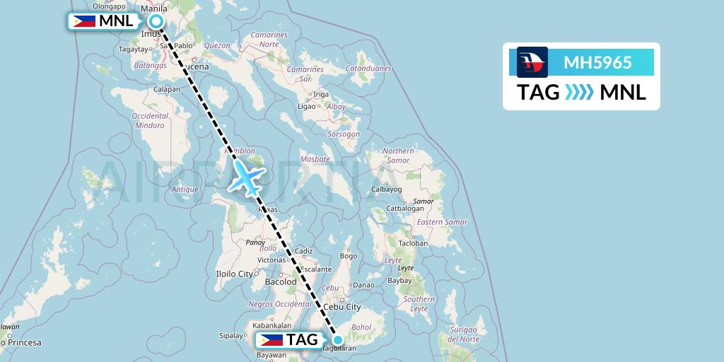 MH5965 Malaysia Airlines Flight Map: Tagbilaran City to Manila