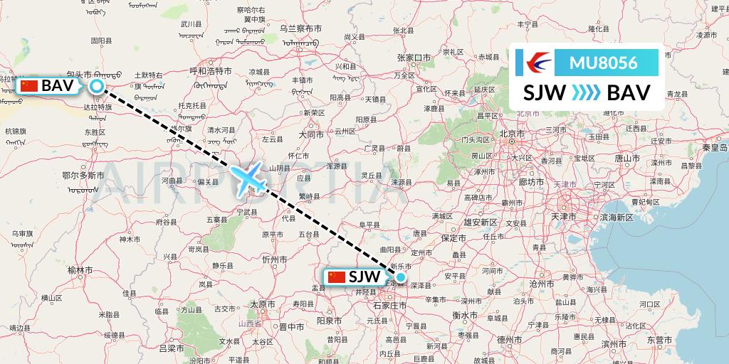 MU8056 China Eastern Airlines Flight Map: Shijiazhuang to Baotou