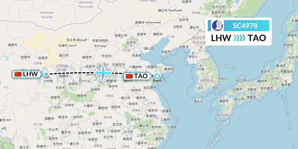 SC4978 Shandong Airlines Flight Map: Lanzhou to Qingdao