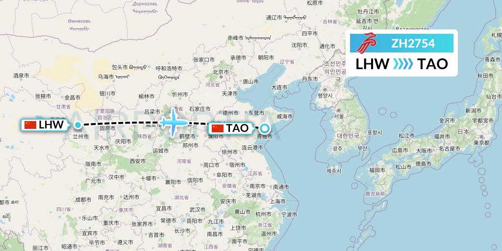 ZH2754 Shenzhen Airlines Flight Map: Lanzhou to Qingdao