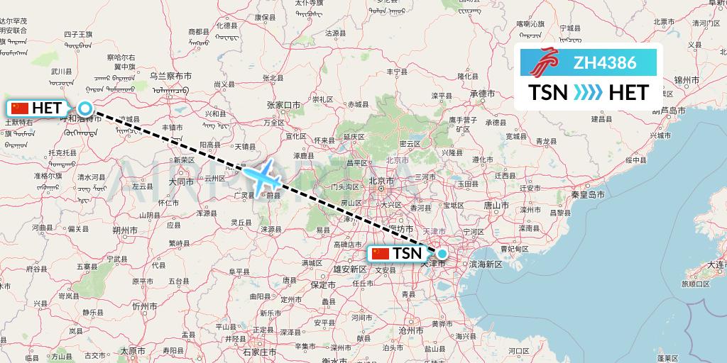 ZH4386 Shenzhen Airlines Flight Map: Tianjin to Hohhot