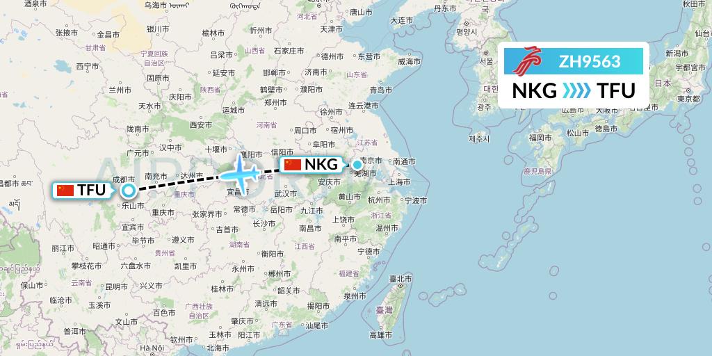 ZH9563 Shenzhen Airlines Flight Map: Nanjing to Chengdu