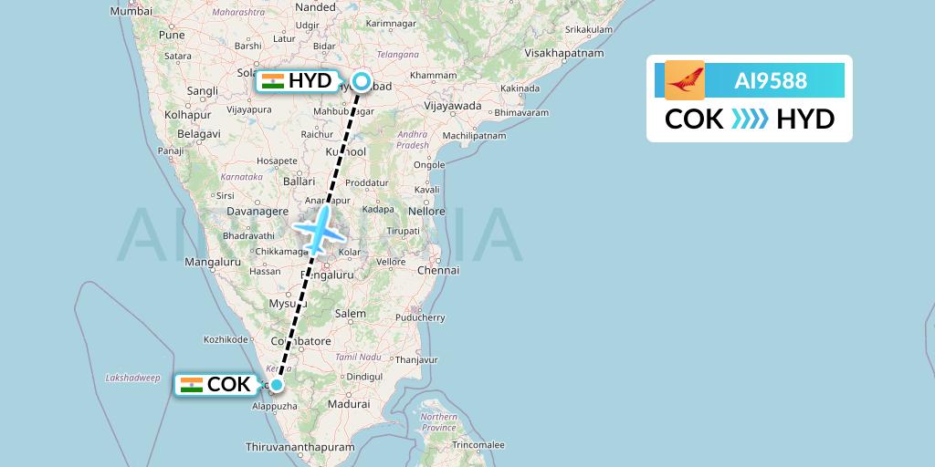 AI9588 Air India Flight Map: Cochin to Hyderabad