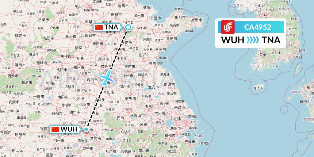 CA4952 Air China Flight Map: Wuhan to Jinan