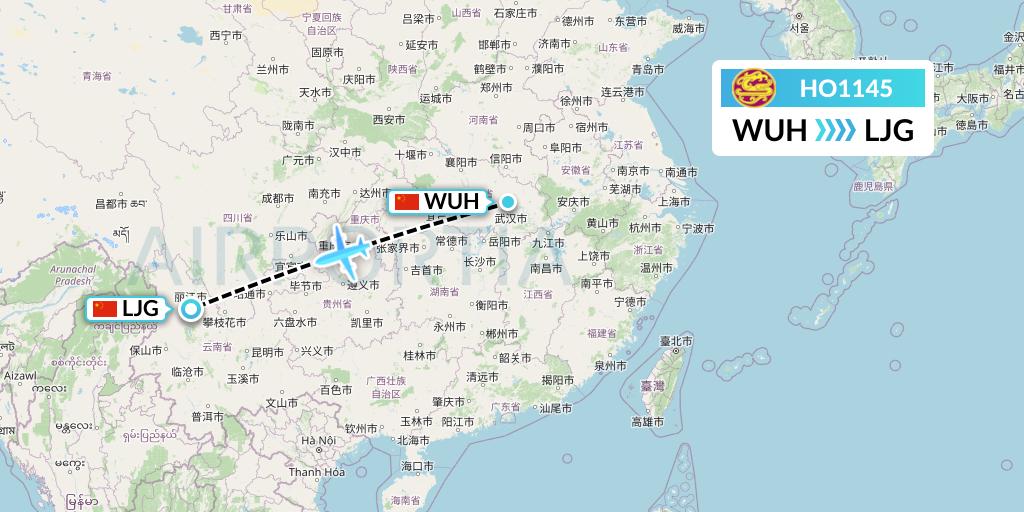 HO1145 Juneyao Airlines Flight Map: Wuhan to Lijiang