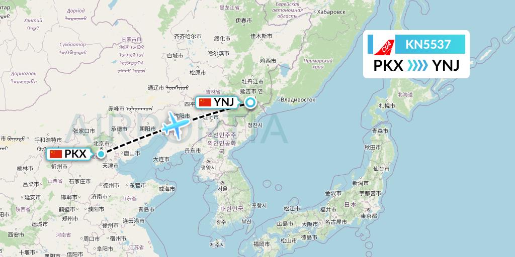 KN5537 China United Airlines Flight Map: Beijing to Yanji